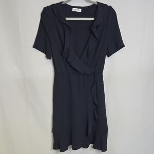 Popular 21  Ruffle Surplice V-Neck Wrap Air Flow Flare Dress